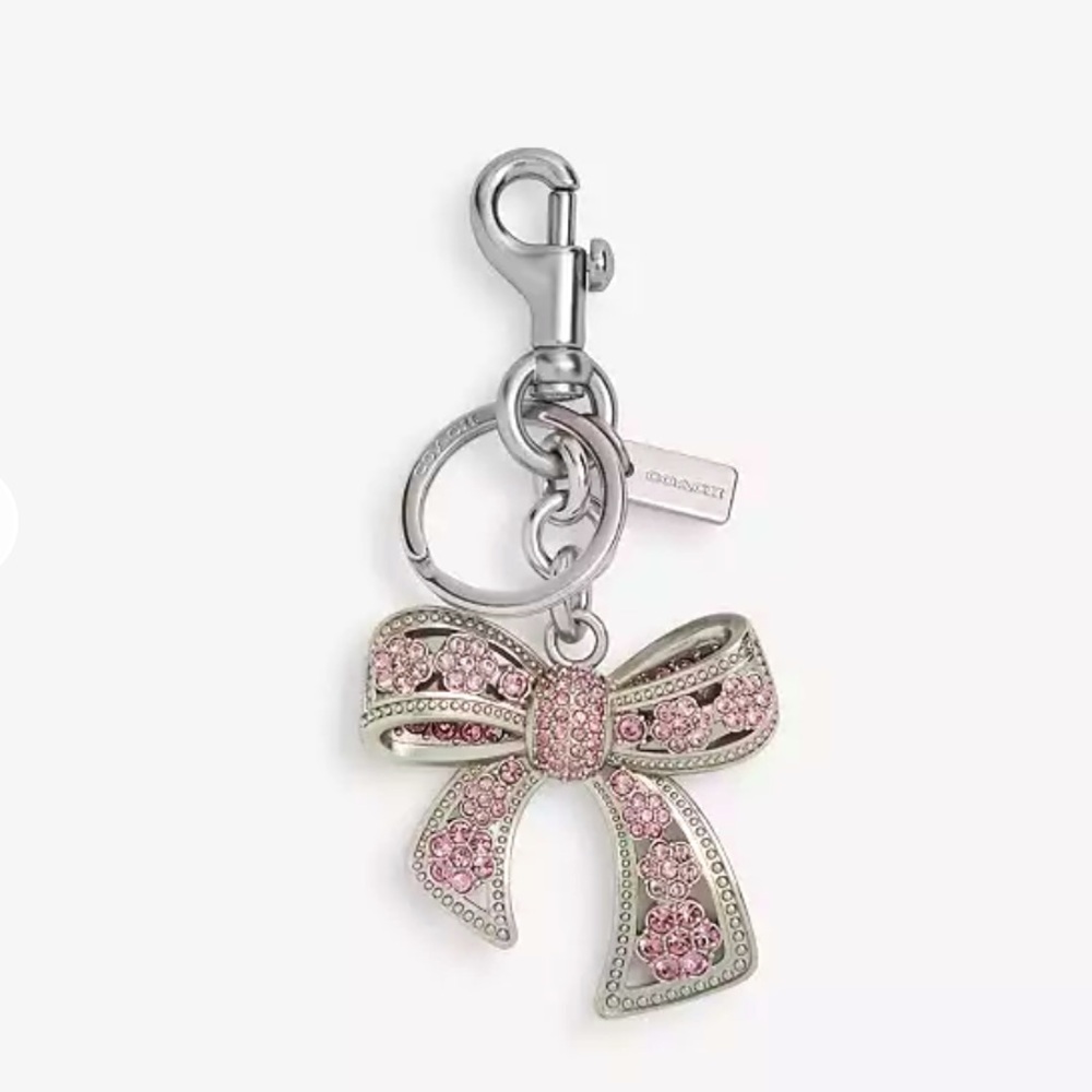 Coach Bow Crystal Bag Charm, Silver / Purple, NWT
